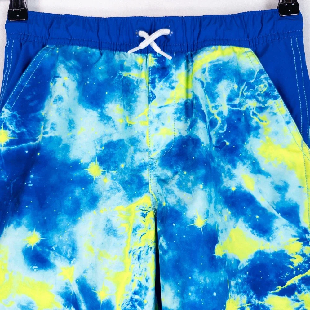 Lands' End Boys Swim Trunks Size L 10-12 Blue Galaxy Cosmic Board Shorts Beach